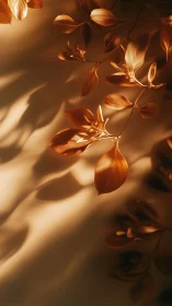 Cinematic macro study of copper-toned foliage and soft shadows