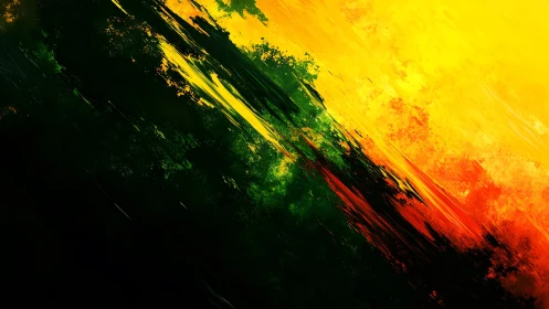 Vibrant Diagonal Abstract Painting with Red, Yellow, and Green Tones.