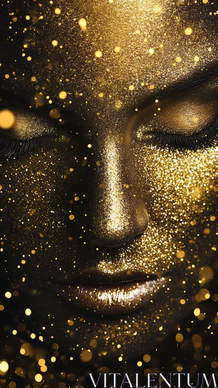 Gilded dreamer draped in starlit dust and quiet glow.