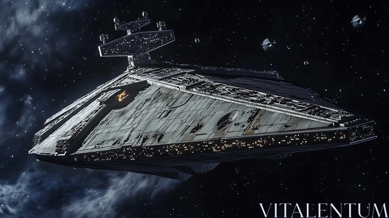 Majestic star cruiser drifting through calm, starlit space.