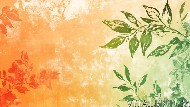 Leaf silhouettes over warm orange and green gradient