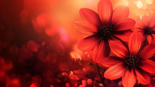 Red Dahlias in Warm Amber Light