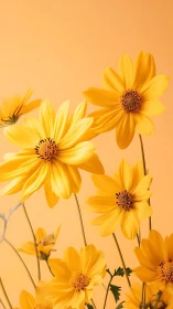 Yellow Daisies Blooming Against Warm Apricot Background
