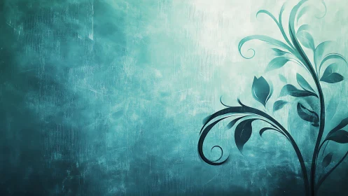 Gentle teal vines curling across a dreamy textured sky.