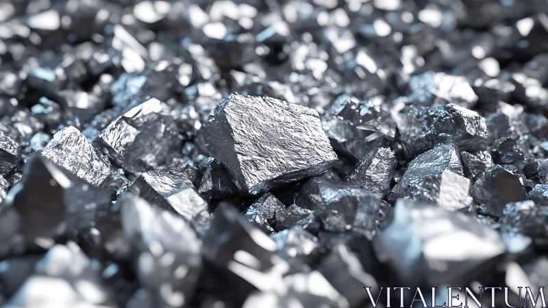 Shiny metallic ore crystals form sharp textured cluster