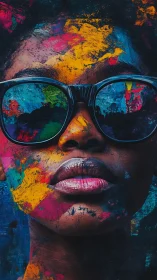 Portrait of person in sunglasses with saturated paint overlay