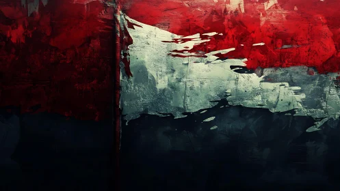 Abstract artistic rendering of a red, white, and black painted flag.