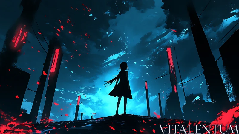 Mystery child stands beneath a glowing storm sky tonight