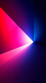 Neon prism light beam across dark geometric corner wall.
