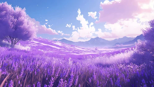 Lavender horizons drift under candy-blue mountain skies