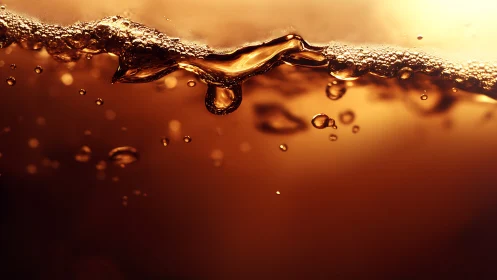 Golden Oil or Liquid Surface with Bubbles and Ripples.