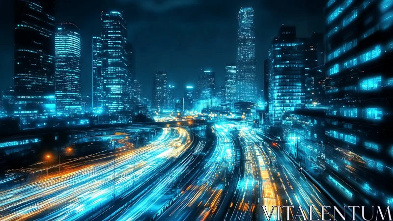 Neon cyberpunk city skyline over glowing highway streams.