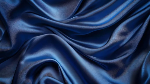 Blue Silk Fabric with Dimensional Folds and Reflective Surface.
