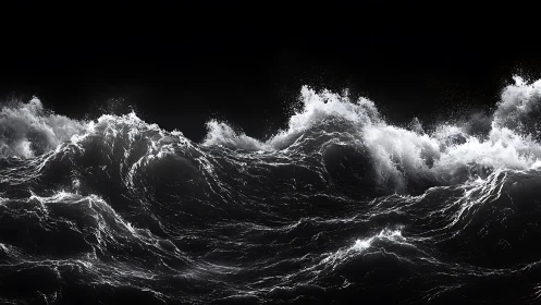 High-contrast monochrome ocean wave turbulence field study.