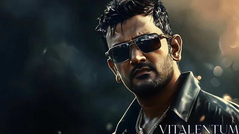 Stylized male portrait with cinematic lighting and dark bokeh background.