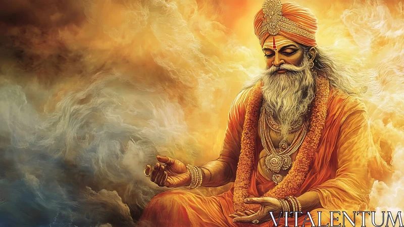 Golden sage adrift in cosmic clouds of quiet fire.