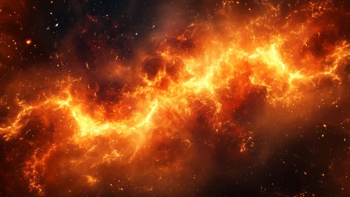 Cosmic Inferno: Fiery Nebula with Explosive Radiant Energy
