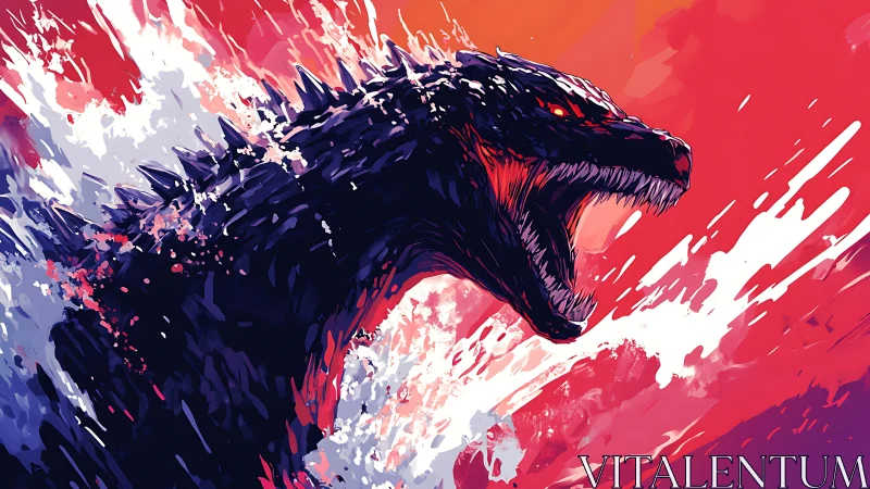 Giant reptilian creature emerging from turbulent waves.