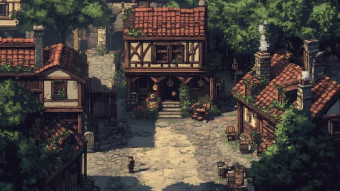 Sunlit medieval village square quietly invites exploration