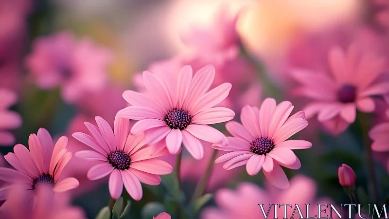 Pink Gerbera Daisies in Soft Focus Garden Setting