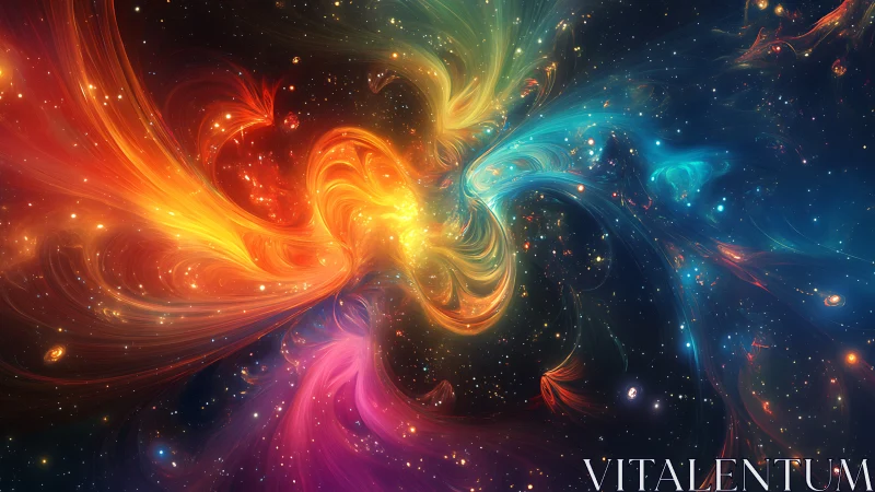 Cosmic paintbrush swirls galaxies into neon aurora rivers