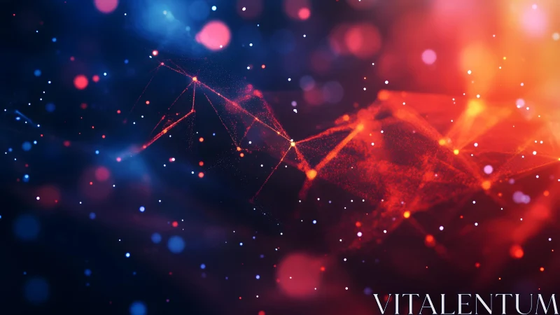 Abstract glowing network of points and lines in vibrant neon colors.