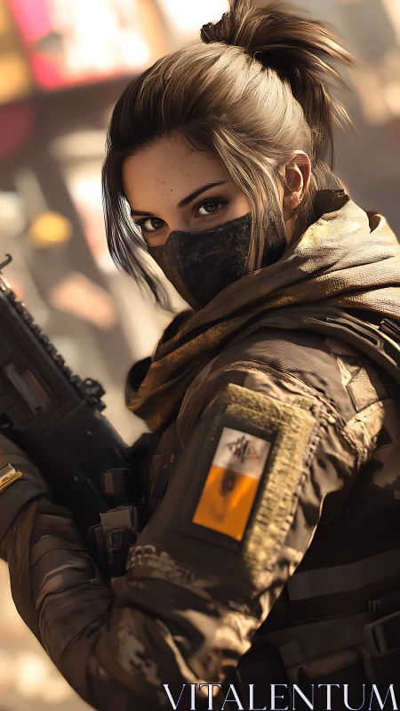 Masked tactical operative rendered in high-detail digital art