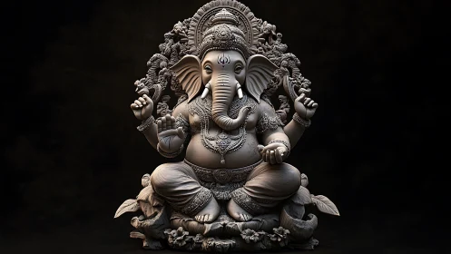 Highly detailed 3D Ganesha sculpture with ornate symbolic iconography