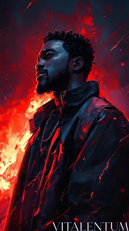 Midnight rebel carves a profile from molten neon firelight