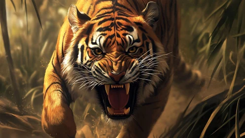 Jungle dusk turns into a roar sharpened by golden stripes