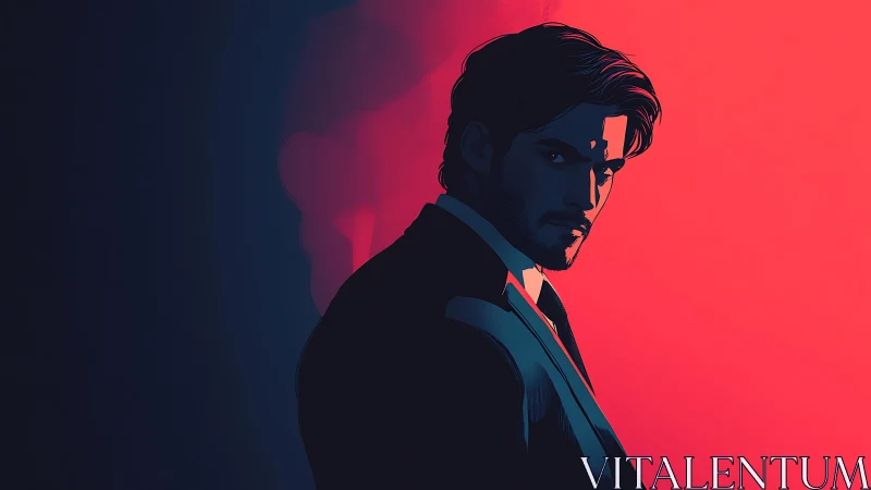 Chromatic noir portrait with dual-tone rim lighting study.