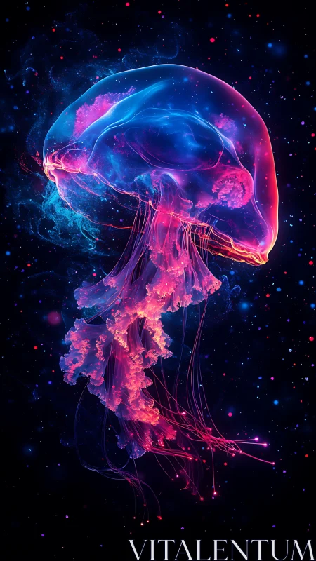 Celestial neon jellyfish drifting through cosmic depths.