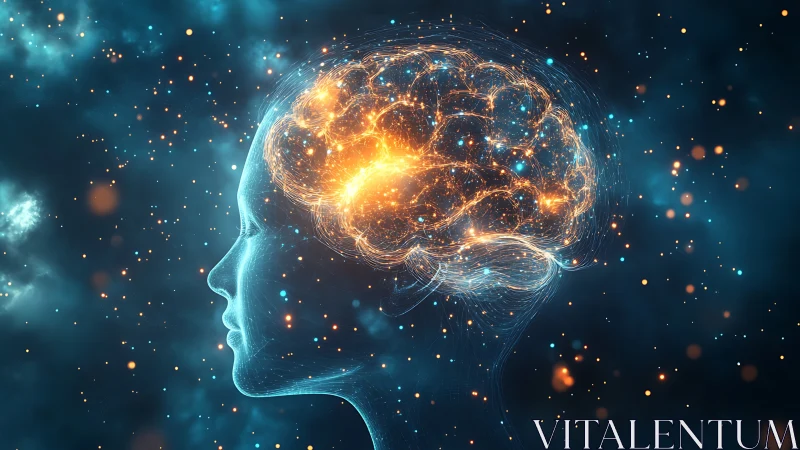 Neural connections glowing inside human head silhouette.