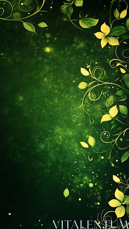 Glow-dusted vines curl into a luminous emerald whisper dream