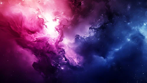 Bipolar chromatic nebula cloudscape with radiant core diffusion.