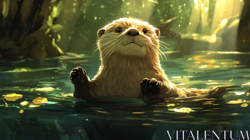 Sunlit river otter drifting through a daydream lagoon.