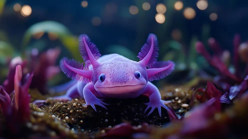 Bubble-bright axolotl prince under neon kelp lanterns.