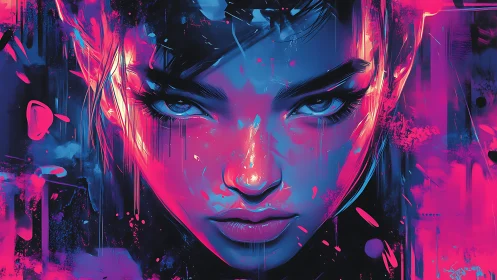 Neon storm eyes cut through electric midnight silence