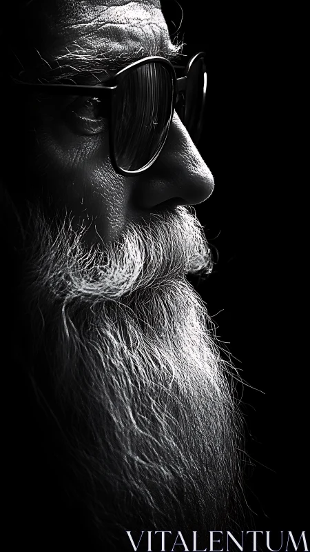 Elderly man in profile with beard and sunglasses in shadow.