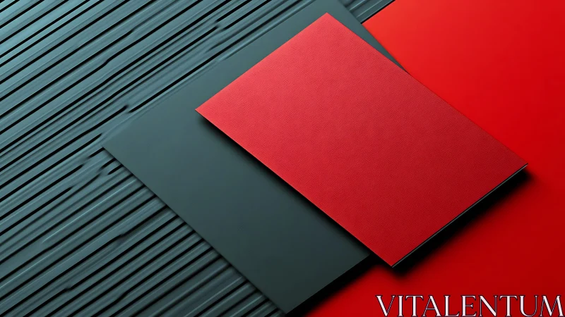 Geometric red and gray boards on ridged minimal backdrop.