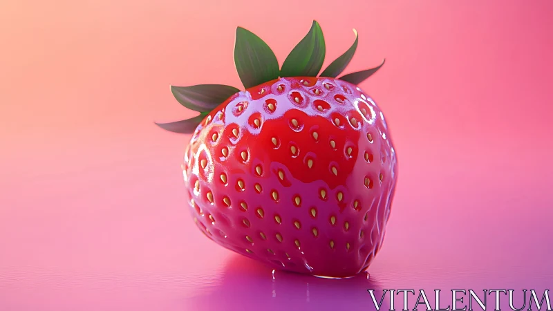 Glossy hyperreal strawberry on soft gradient ground.