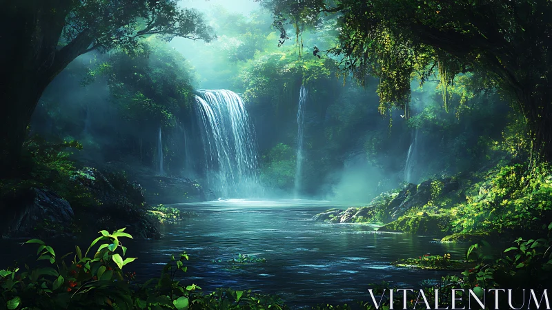Emerald Sanctuary: Cascading Waterfalls Through Enchanted Forest.