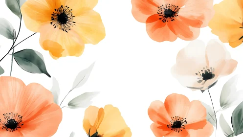Watercolor Anemone Floral Composition With Chromatic Gradients.