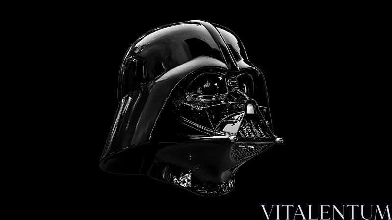 Black sci‑fi helmet rendered as reflective 3D object.