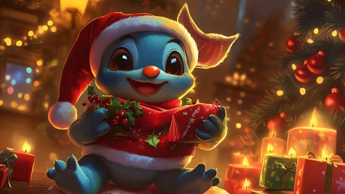 Blue Christmas critter sharing cozy holiday cheer.