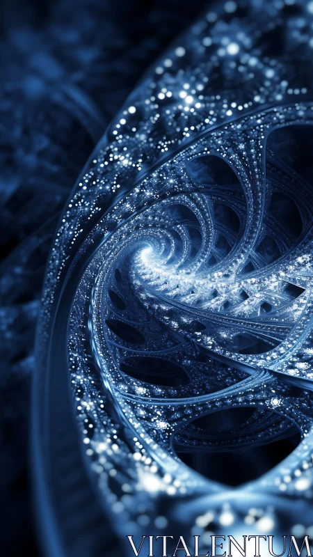 Spiral fractal tunnel renders luminous particle-laced geometry