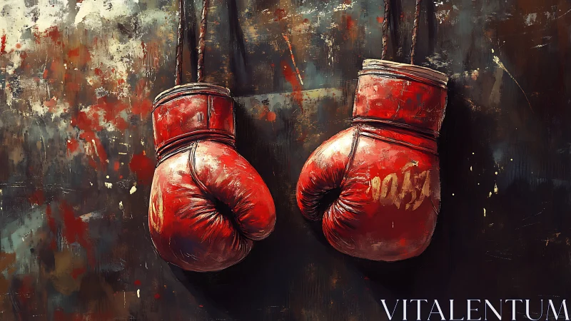 Vintage Boxing Gloves Against Distressed Industrial Backdrop.