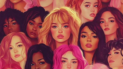 Diverse Women Portraits in Vibrant Digital Art Style.