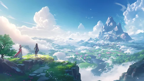 Two skybound travelers weigh a valley of clouds and peaks