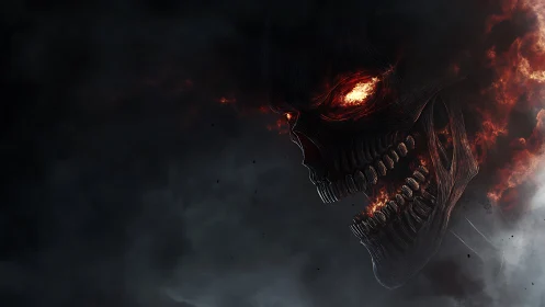 Fiery Skull in the Storm, A Glowing Guardian of Night.